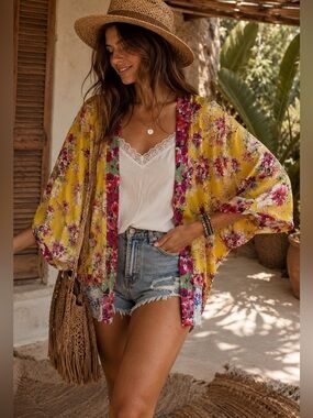 Akemi + Kin Anthropologie Aurelia Kimono Women’s  Open Cardigan Top Boho B23